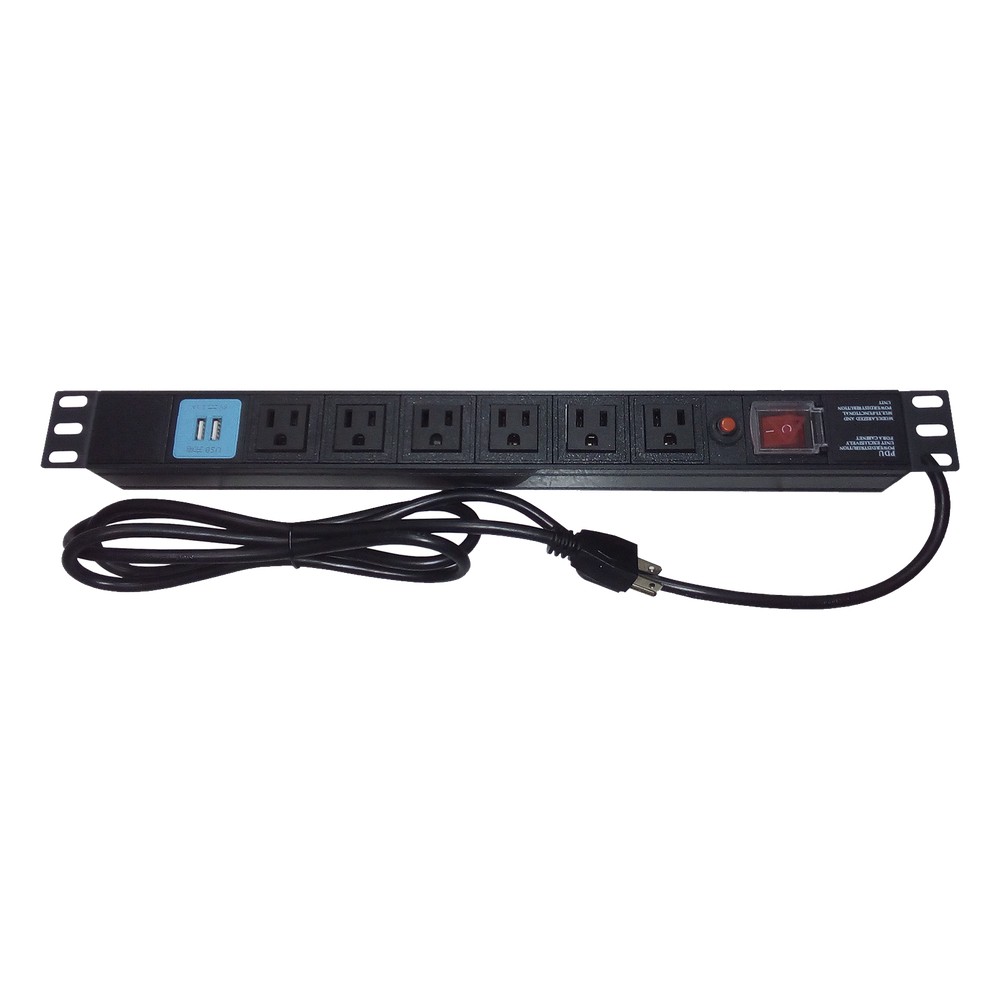 Tomacorriente Horizontal (PDU) de 6 contactos (NEMA 5-15R) + 2 USB par
