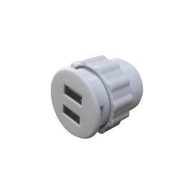 Mini Empotrable Redondo Color Blanco con 2 Puertos USB, con Cable