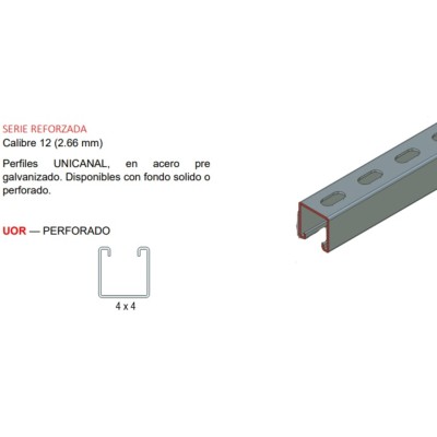 Unicanal Perforado Rojo 4 x 4 cm x 3 m / Calibre 12.
