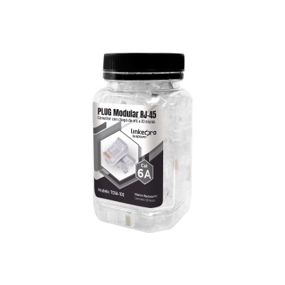 Bote con 100 Piezas de Plug Modular RJ45 Cat6A Chapado de Oro a 30 Mic
