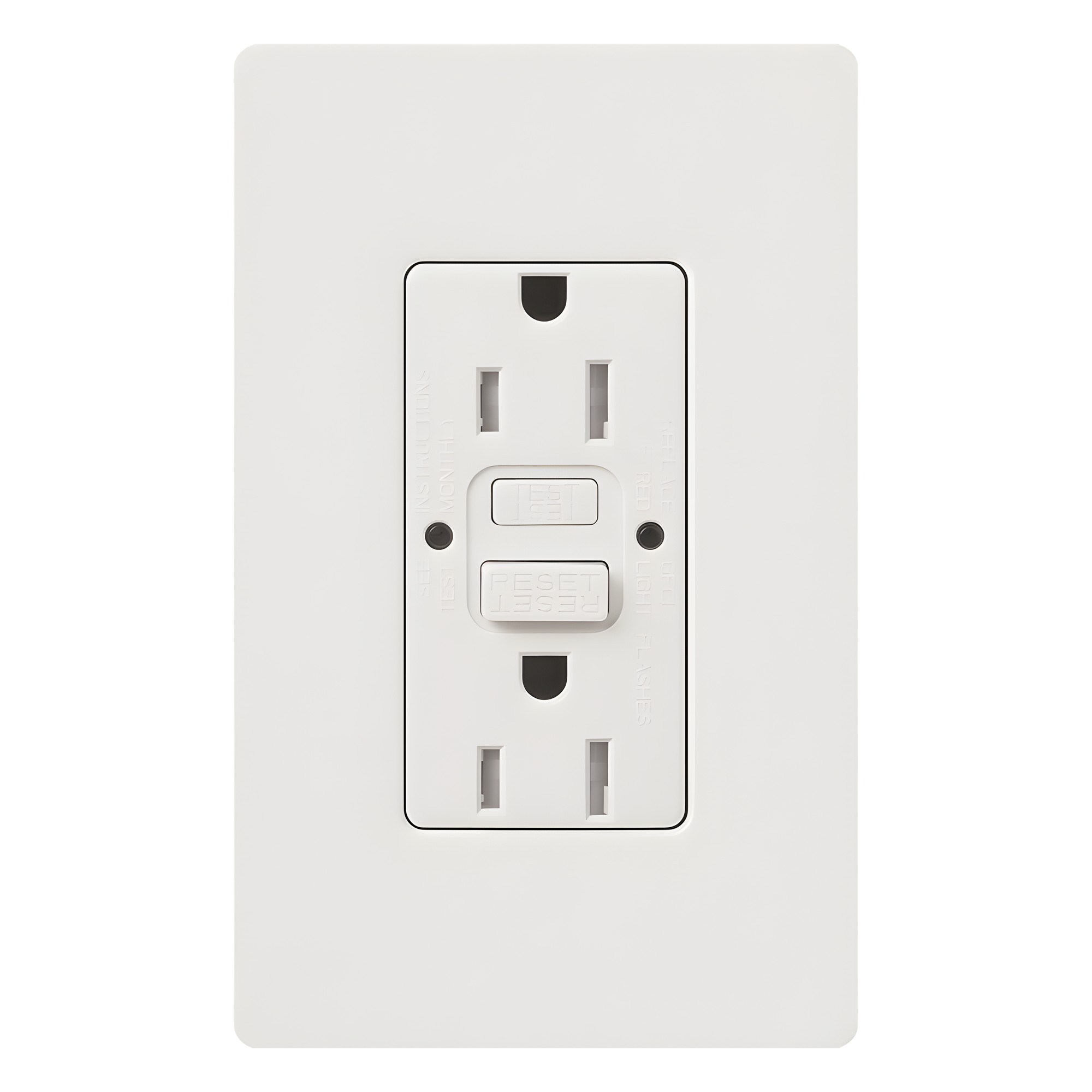 Tomacorriente 125V 15A resistente a manipulaciones, color blanco.