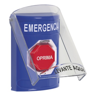Botón Multipropósito, Color Azul, De Superficie, Con Tapa De Policarbo